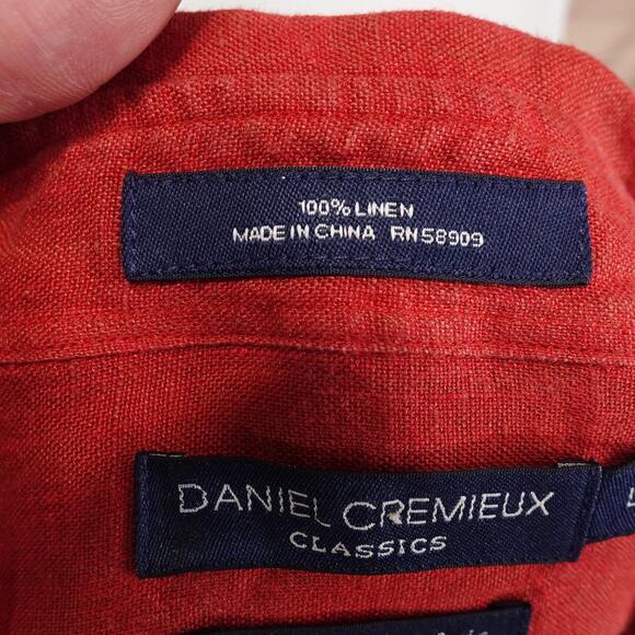 Daniel Cremieux Classics Shirt Mens Large Red Linen Short Sleeve Italian Fabric - Picture 7 of 8